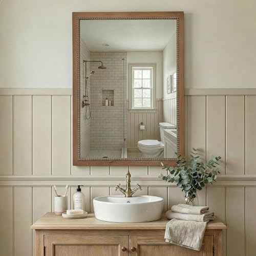 Wood Mirror, 22x30" Rectangular Farmhouse Vanity Boho Bathroom Wall Mirrors - Image 7