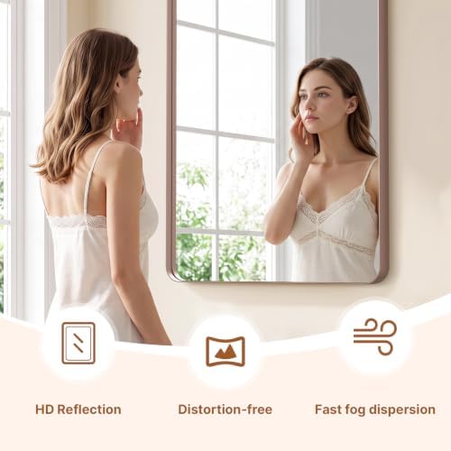 Kosmonia 30x24 Inch Bathroom Vanity Mirror Brushed Rose Gold - Image 5