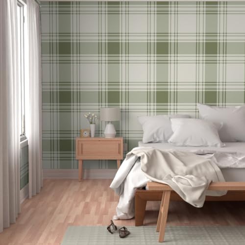 Spoonflower Sage Green Plaid Peel and Stick Wallpaper - Image 5