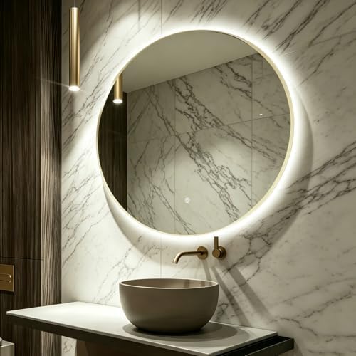 36" Round LED Bathroom Mirror, Wall Mounted Round Backlit Mirror LED Bathroom by TheiaMo