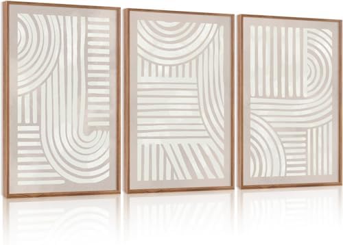 Aryroi Large Abstract Neutral Geometric Framed Canvas Wall Art Set, Mid Century - Image 5