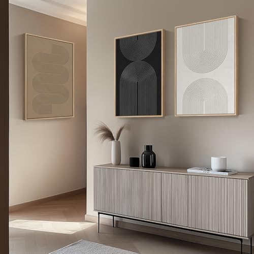 Framed Black and White Neutral Abstract Wall Art - Image 2