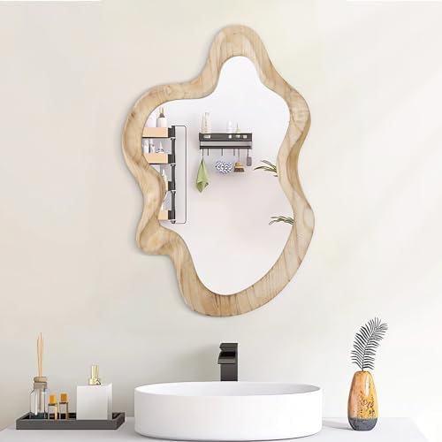 Large Asymmetrical Wall Mirror Irregular Wood Frame Mirror Wall-Mounted - Image 4
