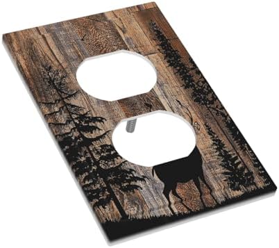 Outlet Covers Rustic Forest Antler Elk Deer Silhouettes Animals Wood Grain 1 - Image 3