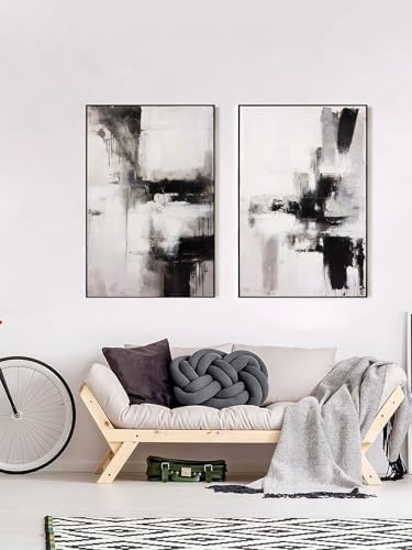 SAFERRYHOME Modern 3D Textured Black and White Abstract Wall Art - Image 2