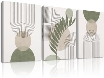 HesenDot 40x60CM Sage Green Boho Wall Art, Botanical Geometric Framed Canvas by HesenDot