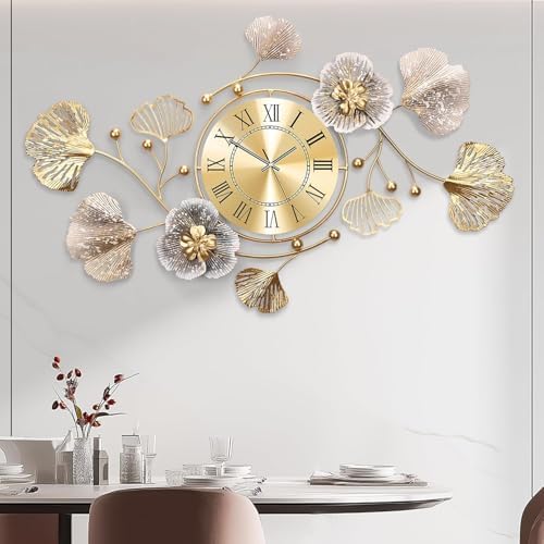 36" Modern Farmhouse Large Decorative Wall Clock, Ginkgo Metal Art by JXQXYN