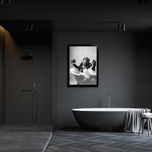 OIQArtOIQ Funny Bathroom Framed Wall Art Black and White Animal Canvas Wall Art - Image 4