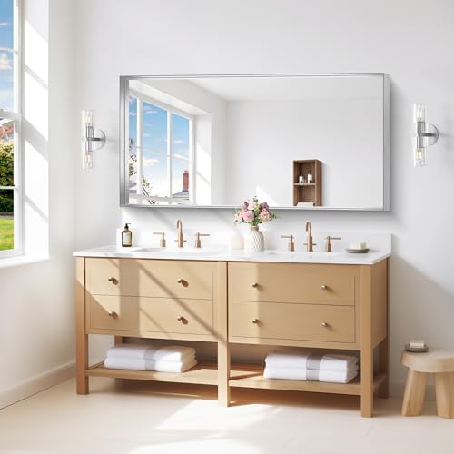 Silver Bathroom Mirror, 24x48 Inch Rectangular Framed Mirror, Large Wall - Image 2