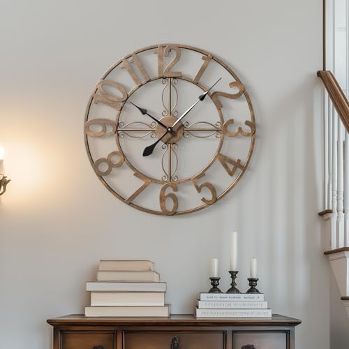 Cuspin 24 Inch Wall Clock Bronze Rustic Decorative, Large Metal Wall Clock by Cuspin