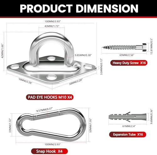 sprookber 304 Stainless Steel Pad Eye Snap Hook, M10 Ceiling Hook 1700Lb - Image 4