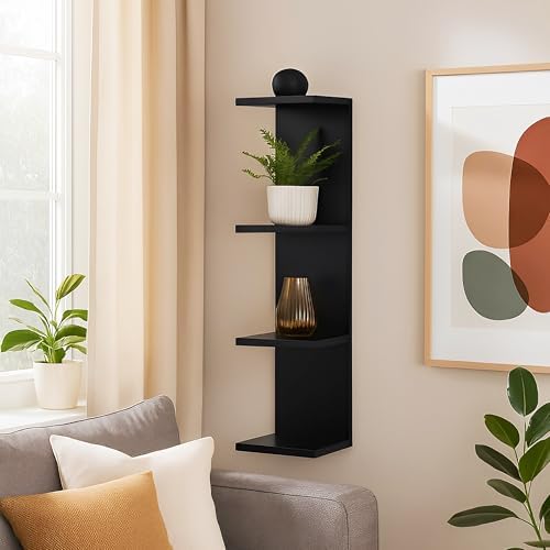 4 Tier Wall Shelf Unit, Vertical Column Floating Storage Home Decor Organizer - Image 2