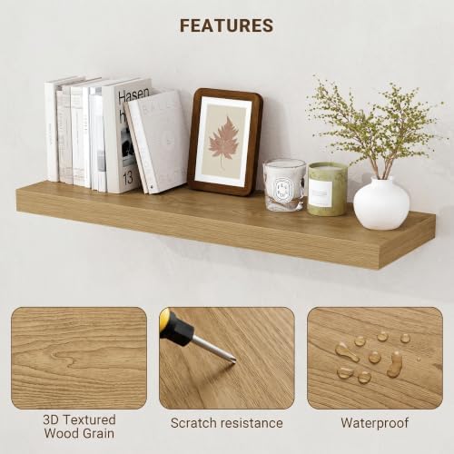 Acovy 40 Inch Floating Shelves, 3D Textured Wood Grain, Wooden Shelves - Image 4