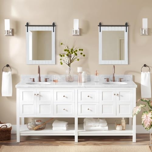 Besdomus Rustic Bathroom Vanity Mirror: 22"x30" White Farmhouse Barn Door - Image 3