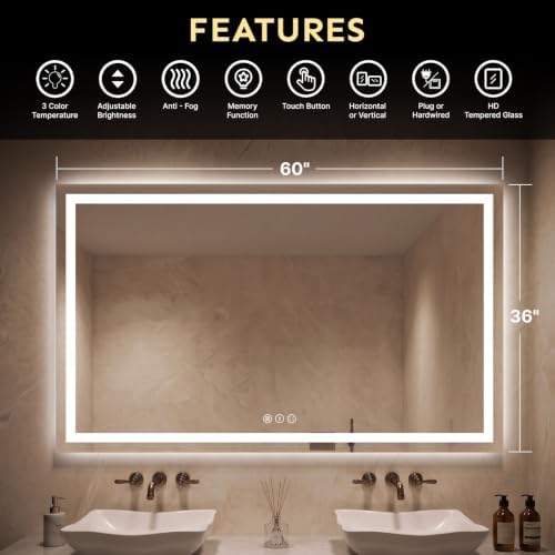 Kosmonia 36x60 Inch LED Bathroom Mirror - Image 2