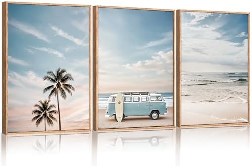 Large Ocean Beach Surfboard Framed Canvas Wall Art Set -16"x24"x3 - Image 5