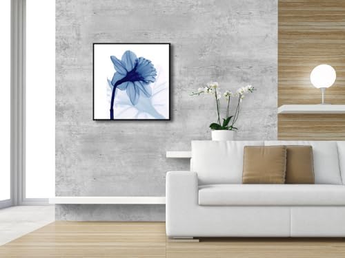 Pyradecor Large Black Framed Wall Art One Panel Blue Flickering Flower - Image 2