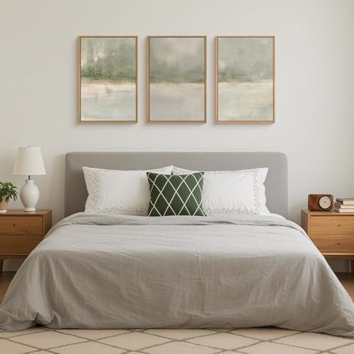 FWIEXA Grey Green Abstract Canvas Wall Art Set, Neutral Landscape Framed Prints - Image 6