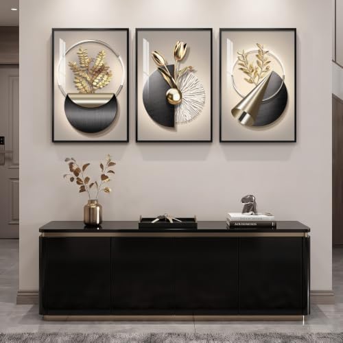 Framed Modern Elegant Luxury Gold Wall Art, 3 Piece 16x24 In - Image 4