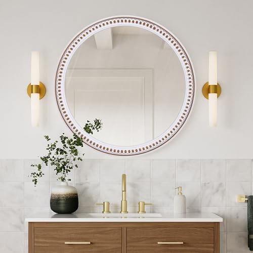 Rustic Farmhouse Round Wood Mirror, 24 Inch Circle Mirrors by BaroqueFarmhouseWallMirro