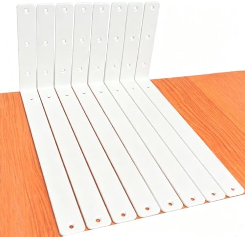 8 Pack - L 16" x H 8" x W1.5, 5mm Thick White L Shelf Bracket, Iron Shelf by MHMYDZ
