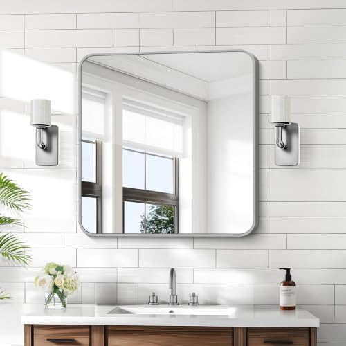 KOCUUY Silver Bathroom Mirror, 30x30 Inch Bathroom Mirror by KOCUUY