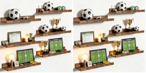 upsimples 12 Pack Wooden Floating Shelves, Wall Storage Decor Shelf by upsimples