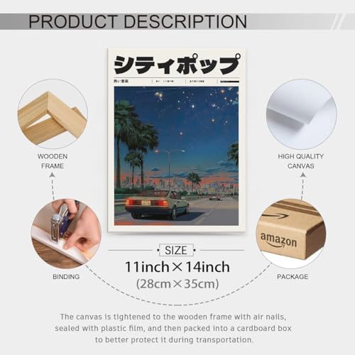 Vintage Japanese Framed Wall Art 90s Vaporwave Aesthetic Prints Asian Music - Image 2