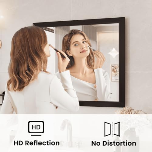 Amorho Black Bathroom Mirror 28x32 Inch, Metal Framed - Image 3