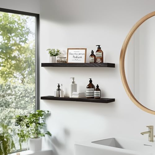 24x5.8x0.8in Floating Wall Shelves Rustic Solid Wood 2-Pack - Image 5
