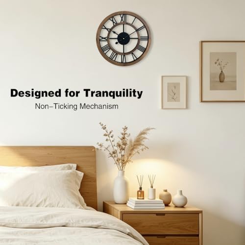 16 Inch Rustic Wall Clock Silent Non-Ticking Wooden Wall Clocks - Image 5
