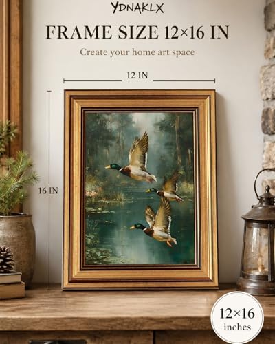 Gold Framed Wall Art, Vintage Mallard Duck Canvas Prints, Flying Ducks Rustic - Image 2
