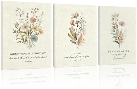 SEHSUVC Boho Christian Flowers Bible Verse Canvas Wall Art Set of 3 24x16in by Unknown