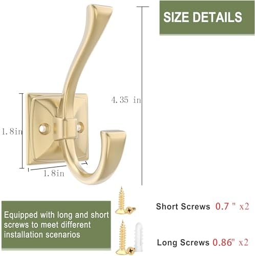 TOFIIGREM 2 Pack Brushed Gold Wall Hooks - Image 5