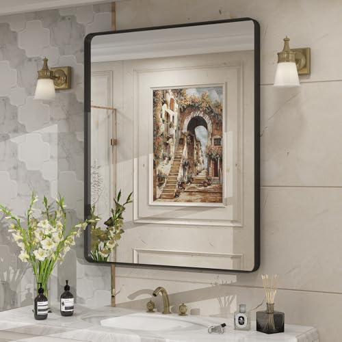 30x36 Inch Matte Black Bathroom Mirror by CHARMOR