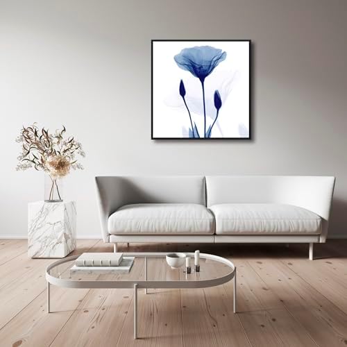 Pyradecor Framed Blue Xray Transparent Flower Canvas Wall Art, Minimalist - Image 3