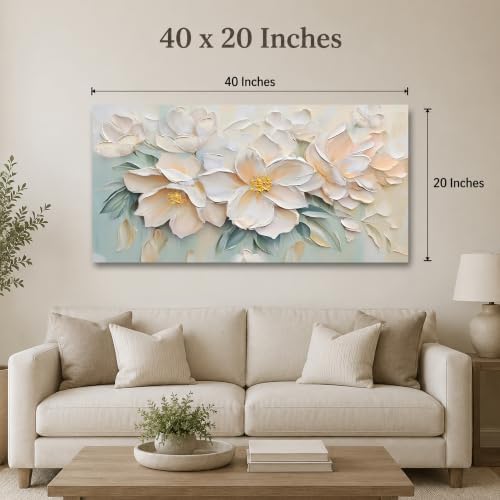 Anolyfi Large White Floral Canvas Wall Art - Image 3