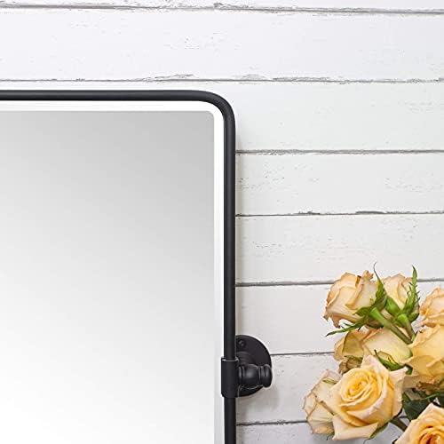 Farmhouse Pivot Rectangle Bathroom Mirror Black Metal Framed Tilting Beveled - Image 5