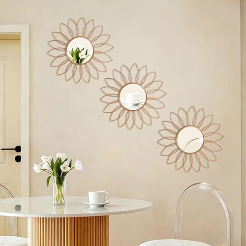 3 Pack Metal Mirrors for Wall Sunburst Wall Mirror Rose Gold Wall Art Décor - Image 4