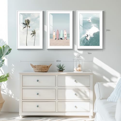 Framed Coastal Wall Art for Living Room, 3 Piece Beach Artwork, 16x24 Inch - Image 3