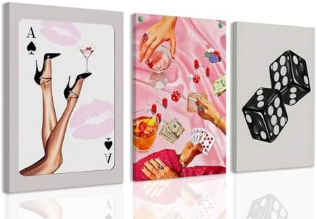 Framed Black and White Poker Dice Wall Art Set of 3, Funky Retro Y2K Aesthetic by Unknown