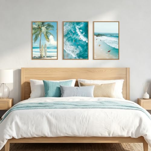 IARTTOP Large Tropical Beach Surfing Framed Wall Art 16x24 Inch Blue Summer - Image 2