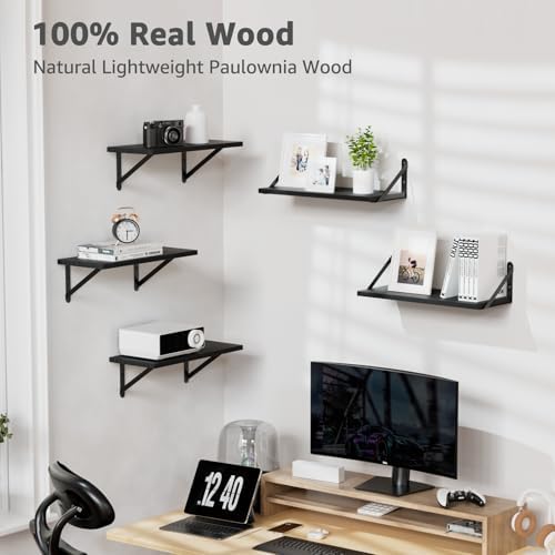 COCOYA Wall Shelves 7.3" Deep Solid Paulownia Wood - Image 5