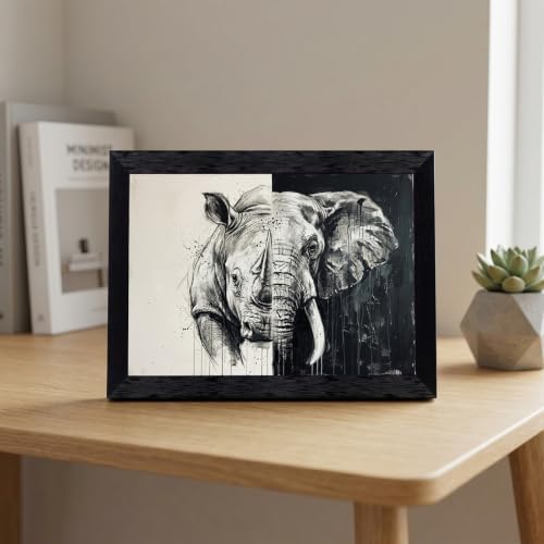 Framed Canvas Wall Art Monochrome Rhino Elephant Split Portrait High Contrast - Image 6