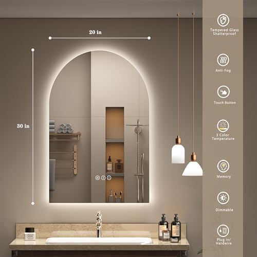 20x30 Inch Backlit Arched LED Bathroom Mirror - Image 2