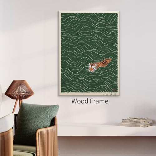 Framed Vintage Japanese Tiger Swimming Prints 11x14in Ukiyo-e Style Wall Art - Image 4