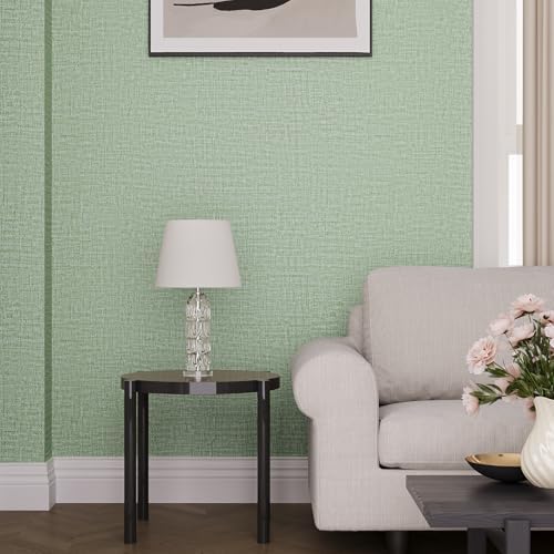 VaryPaper 15.7"x78.7" Light Green Grasscloth Peel and Stick Wallpaper Textured - Image 2
