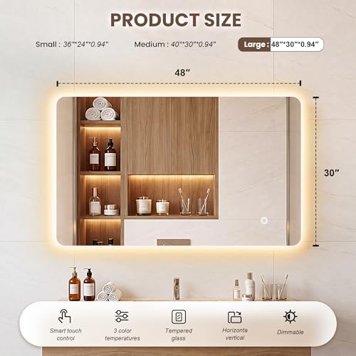 30"x48" Frameless LED Backlit Bathroom Mirror Dimmable - Image 2
