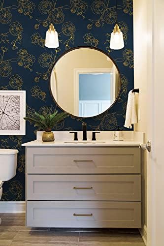 Safiyya 196"x17.3" Peel and Stick Wallpaper Gold and Blue Contact Paper Floral - Image 6