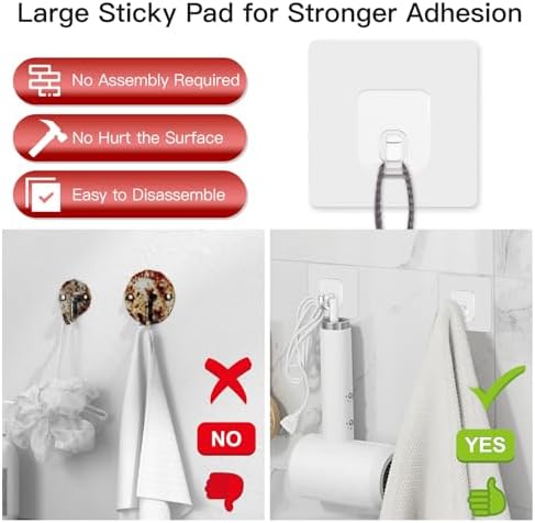 Large Adhesive Hooks for Hanging Clear 20 Pack Wall Hangers Heavy Duty 33lb - Image 3